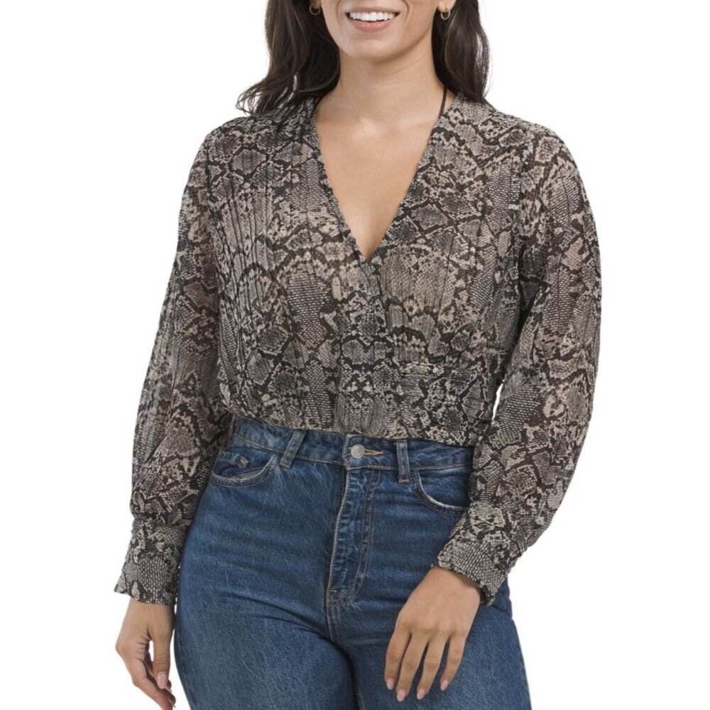 Zara Women's Printed Shirt Long Sleeves V-Neck Side Zip Closure Size XS NWT $47
